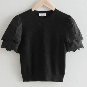 & Other Stories Black Ruffled Fitted Blouse